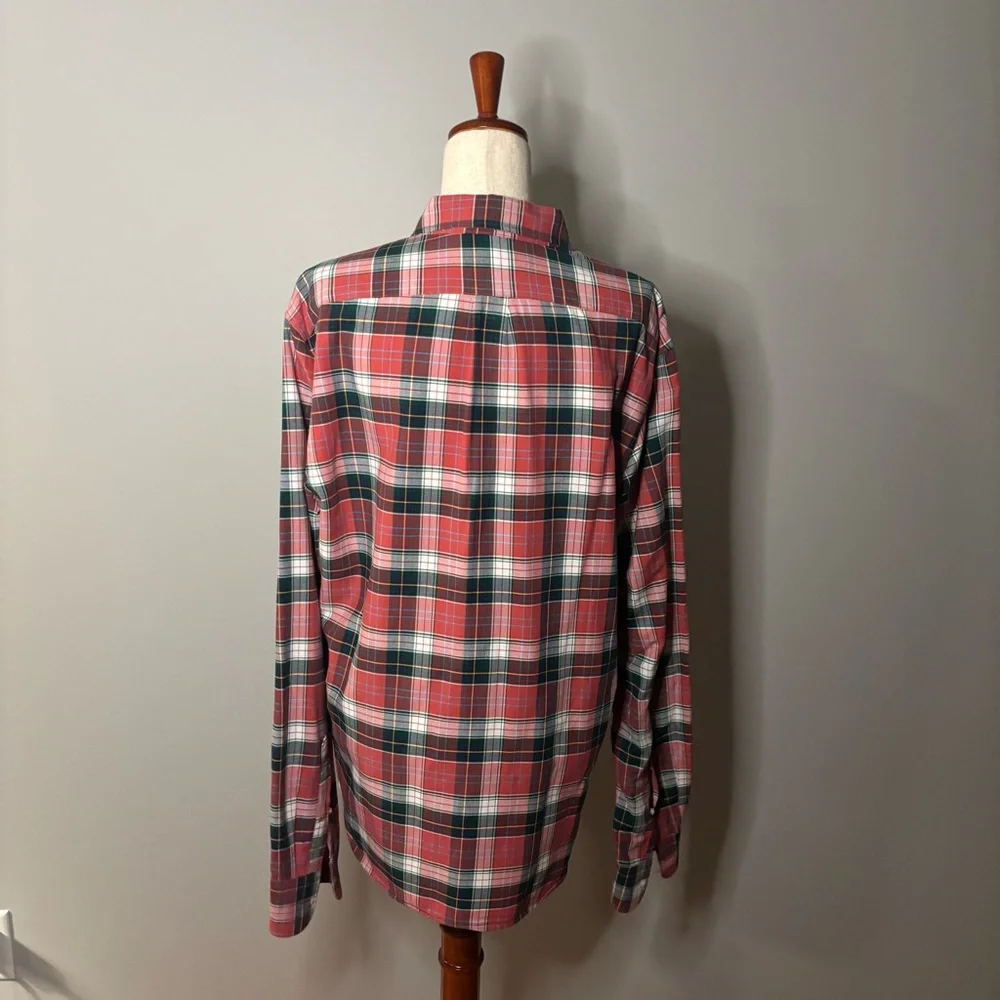 J.Crew Men's Red&Green All Cotton Oxford Shirt size L